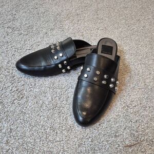 Dolce Vita Black Leather Studded Open Back Loafer Mule Size 7